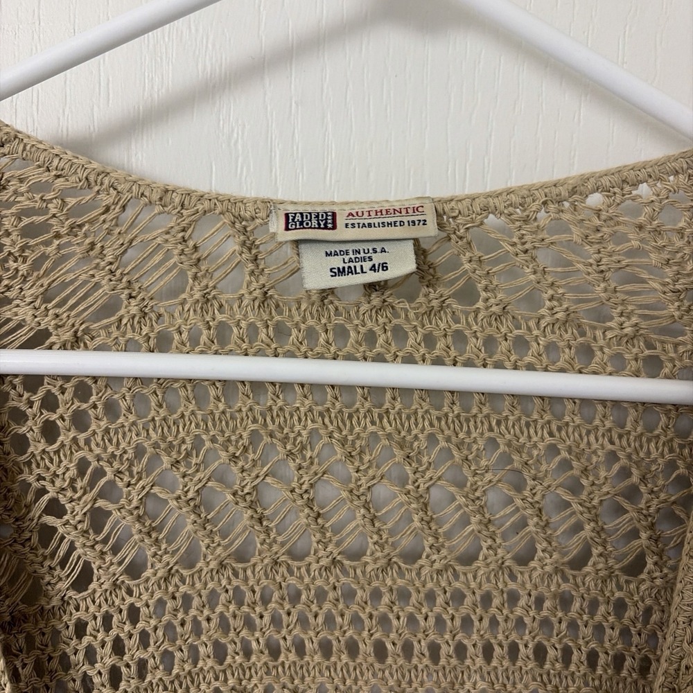 Vintage Crochet Coastal Grandma Boho Cottage Tie Front Cardigan Womens Small - Picture 2 of 5